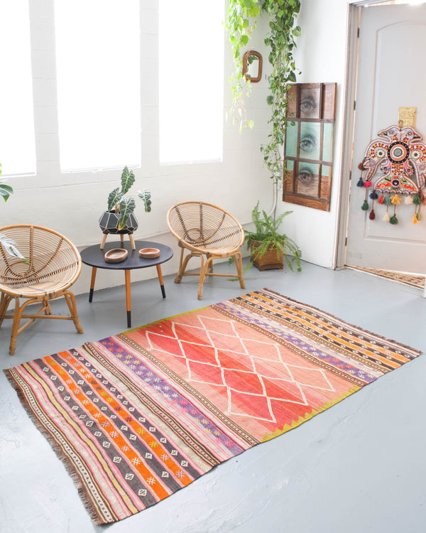 old rug, antique rug, Turkish rug, Portland, Oregon, rug store, rug shop, local shop, bright colors, wild shaman, large rug, area rug, red rug, bold color, burgundy, dark red, flat weave, kilim rug