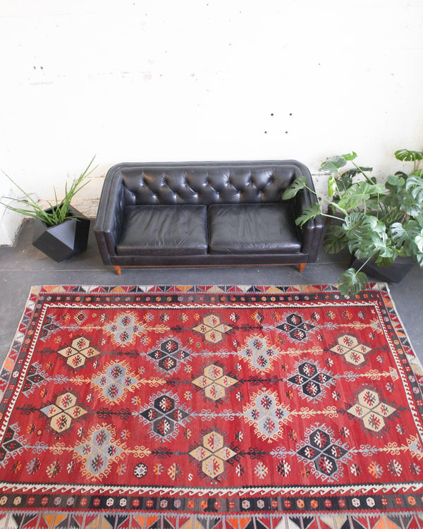 Turkish rug, vintage rug, flat weave, kilim rug, large area rug, square rug, Wild Shaman, Portland, Oregon, rug store, rug shop, local shop,  bright colors, area rug, red rug, bold color