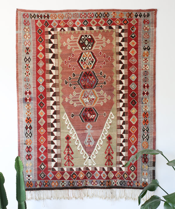 Old Konya Obruk Kilim 5.2ftx6.9ft