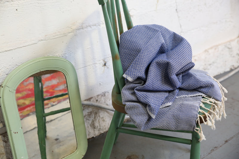 Honeycomb Pestemal Towel in Blue