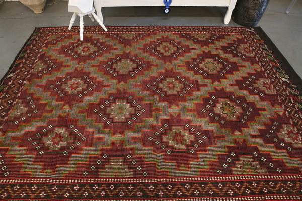 Vintage Anatolian Cicim Kilim 6.4ftx9ft