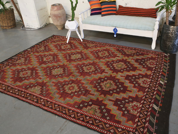 Vintage Anatolian Cicim Kilim 6.4ftx9ft