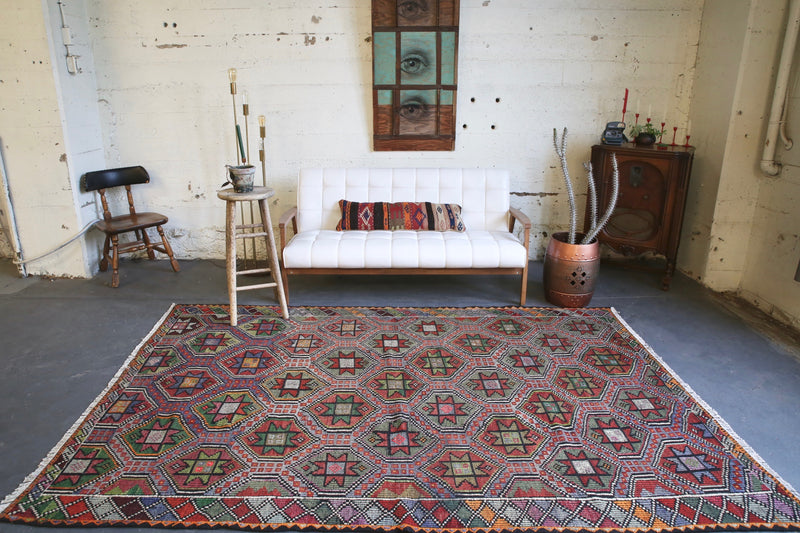 Vintage Anatolian Cicim Kilim 6.3ftx9.3ft