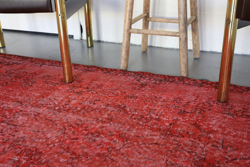 Vintage Turkish Overdyed Rug in Ruby 3.9ftx6.7ft