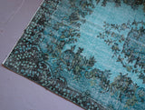 Vintage Turkish Overdyed Rug in Aegean Blue 4ftx7.3ft