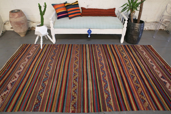 Old Anatolian Cicim Kilim 5ftx9.6ft