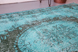 Vintage Turkish Overdyed Rug in Cyan 5.2ftx8.10ft