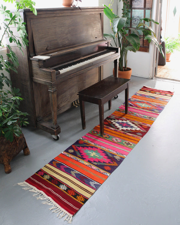 Turkish rug, vintage rug, portland, rug shop, bright colors, wild shaman, runner rug, bold color, Portland, Oregon, rug store, rug shop, local shop, hallway runner, skinny runner, flat weave