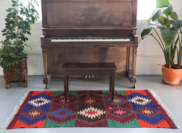 Turkish rug, vintage rug, flat weave, kilim rug, large area rug, square rug, Wild Shaman, Portland, Oregon, rug store, rug shop, local shop,  bright colors, area rug, red rug, bold color