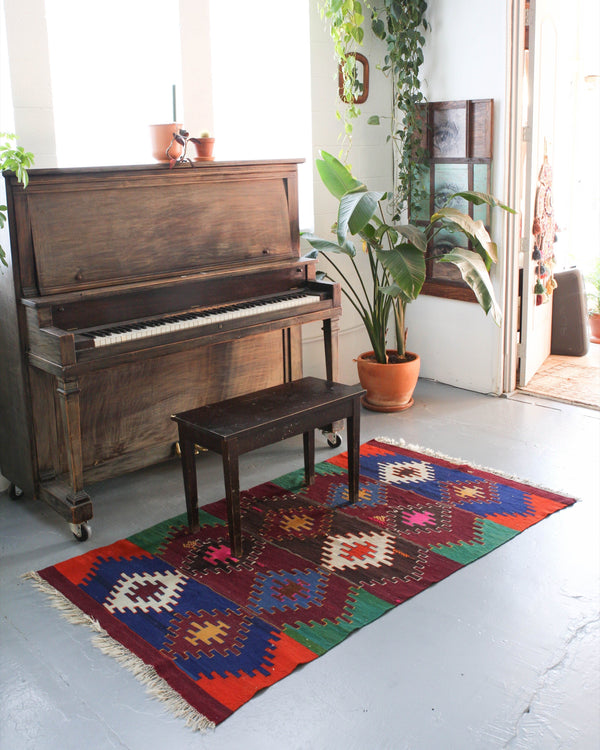 Turkish rug, vintage rug, flat weave, kilim rug, large area rug, square rug, Wild Shaman, Portland, Oregon, rug store, rug shop, local shop,  bright colors, area rug, red rug, bold color