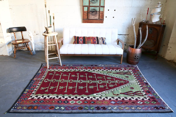 Old Konya Obruk Kilim 5ftx7.6ft