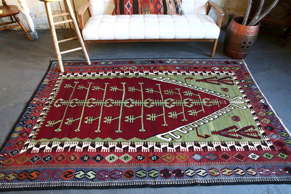 Old Konya Obruk Kilim 5ftx7.6ft