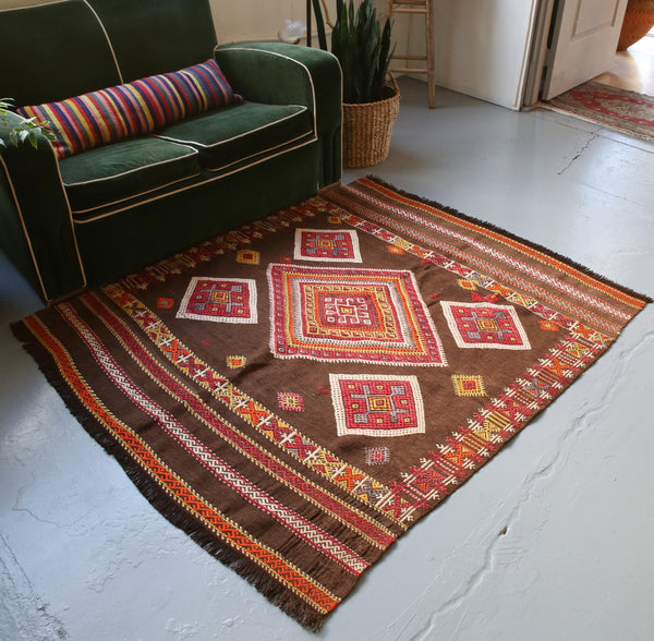 Semi-Antique Anatolian Cicim Kilim Rug 4'7"x5'5"