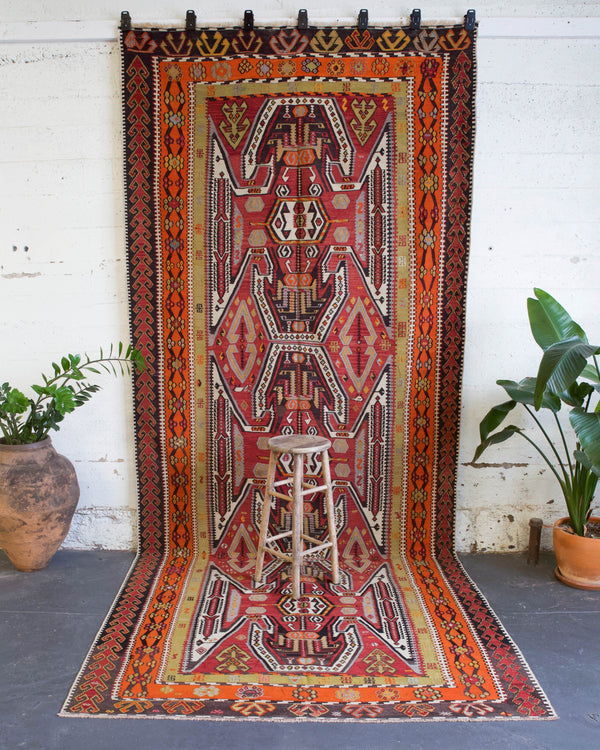 old rug, antique rug, earthy colors, faded colors, Turkish rug, vintage rug, flat weave, kilim rug, large area rug, square rug, Wild Shaman, Portland, Oregon, rug store, rug shop, local shop