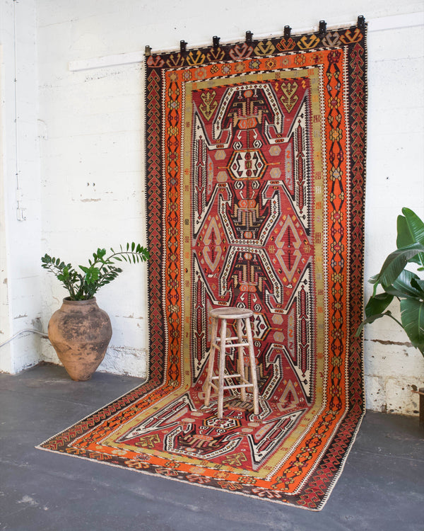 old rug, antique rug, earthy colors, faded colors, Turkish rug, vintage rug, flat weave, kilim rug, large area rug, square rug, Wild Shaman, Portland, Oregon, rug store, rug shop, local shop