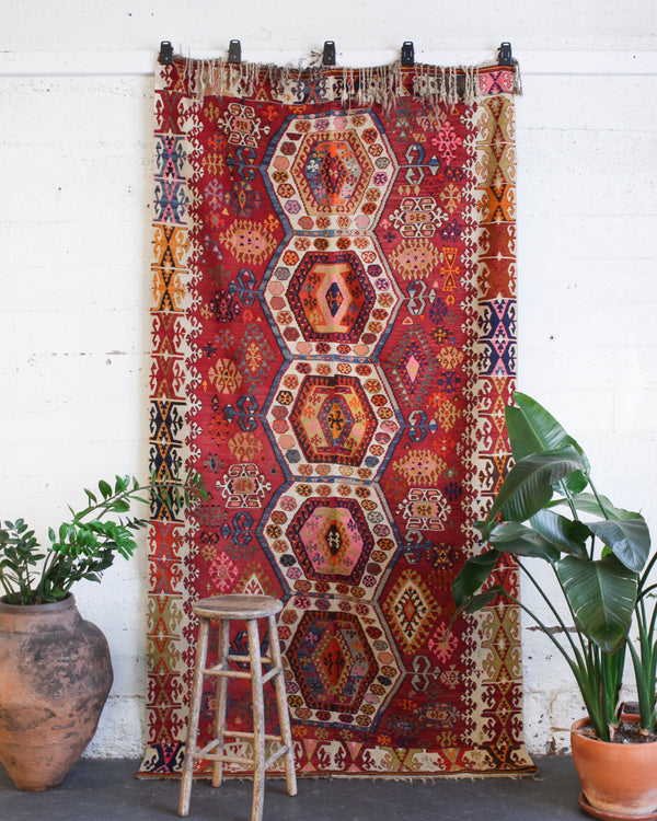 Turkish rug, vintage rug, flat weave, kilim rug, large area rug, square rug, Wild Shaman, Portland, Oregon, rug store, rug shop, local shop,  bright colors, area rug, red rug, bold color