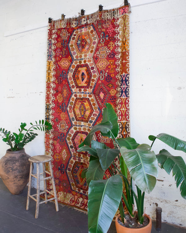 Turkish rug, vintage rug, flat weave, kilim rug, large area rug, square rug, Wild Shaman, Portland, Oregon, rug store, rug shop, local shop,  bright colors, area rug, red rug, bold color