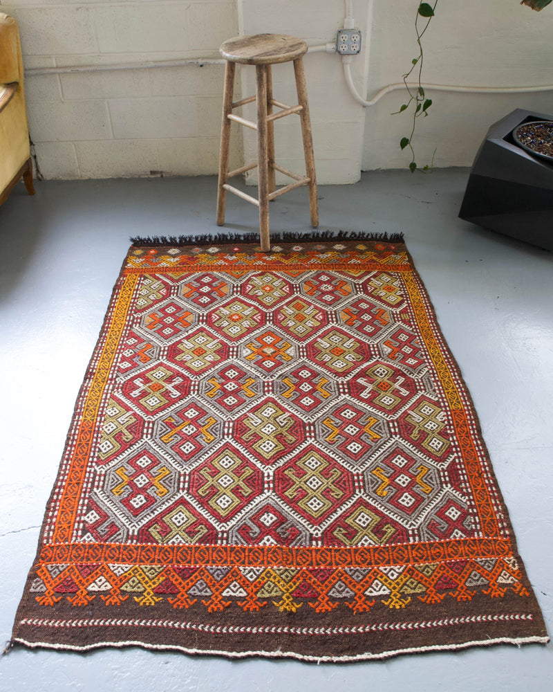 Turkish rug, vintage rug, flat weave, kilim rug, large area rug, square rug, Wild Shaman, Portland, Oregon, rug store, rug shop, local shop,  bright colors, area rug, red rug, bold color