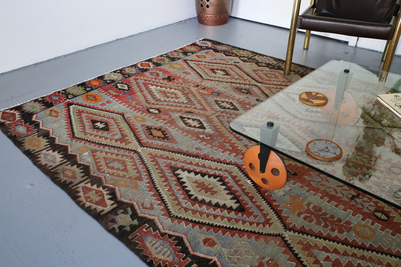 Oushak kilim, brown, antique rug, portland rug store, flat weave, rustic rug, authentic rug, bohemian decor