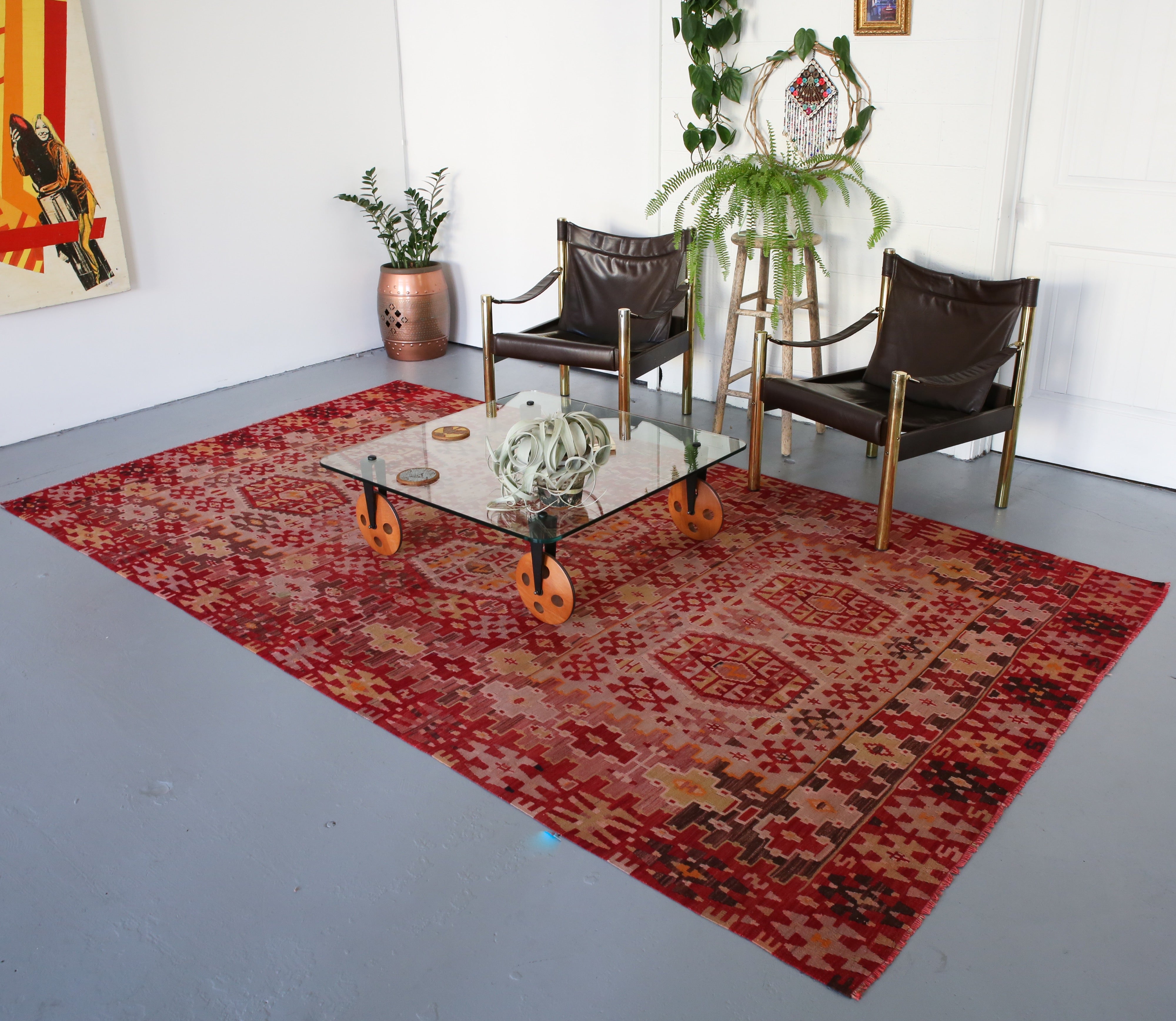 Old Turkish Oushak Esme Kilim Rug