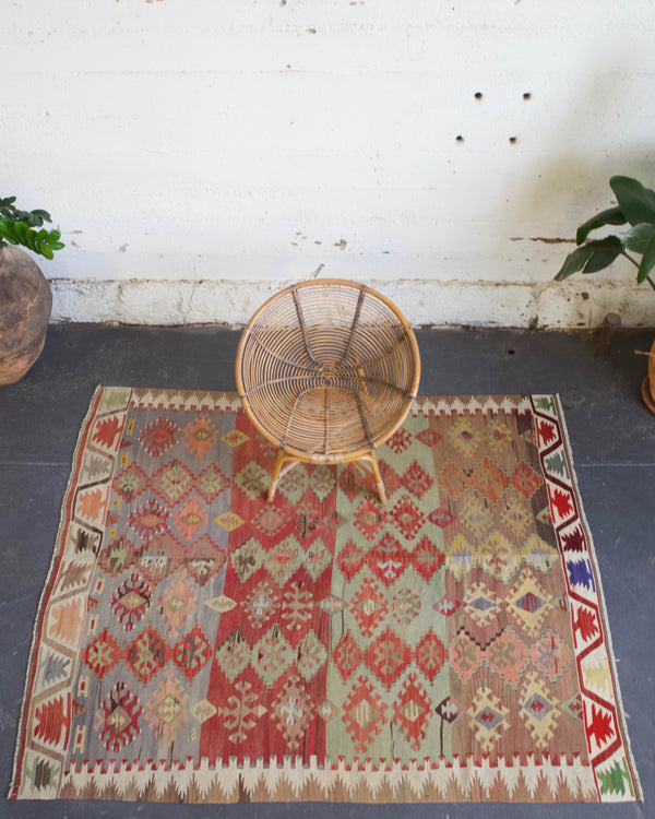 old rug, antique rug, earthy colors, faded colors, Turkish rug, vintage rug, flat weave, kilim rug, large area rug, square rug, Wild Shaman, Portland, Oregon, rug store, rug shop, local shop