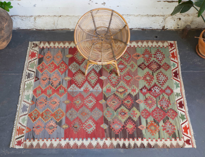 old rug, antique rug, earthy colors, faded colors, Turkish rug, vintage rug, flat weave, kilim rug, large area rug, square rug, Wild Shaman, Portland, Oregon, rug store, rug shop, local shop