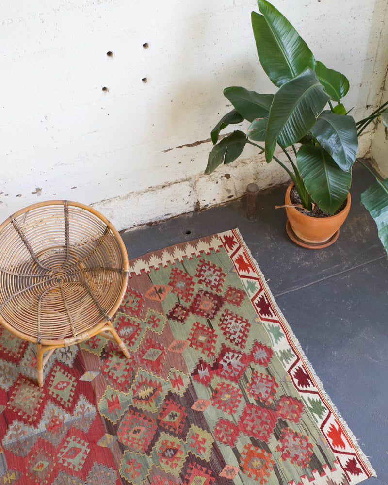 old rug, antique rug, earthy colors, faded colors, Turkish rug, vintage rug, flat weave, kilim rug, large area rug, square rug, Wild Shaman, Portland, Oregon, rug store, rug shop, local shop