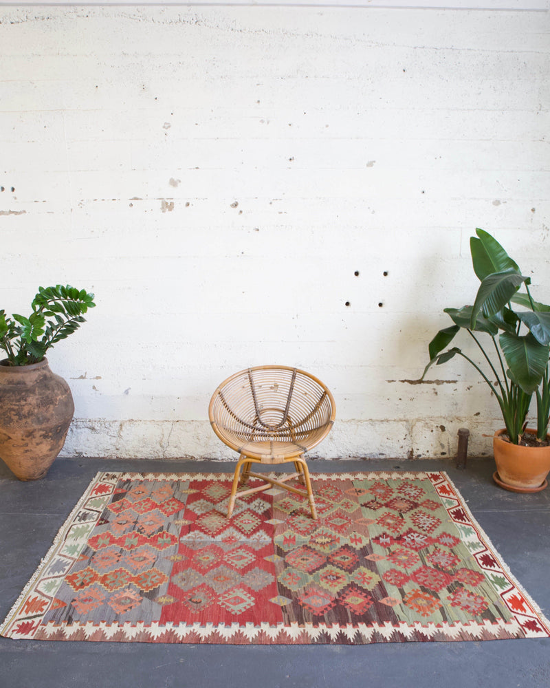 old rug, antique rug, earthy colors, faded colors, Turkish rug, vintage rug, flat weave, kilim rug, large area rug, square rug, Wild Shaman, Portland, Oregon, rug store, rug shop, local shop