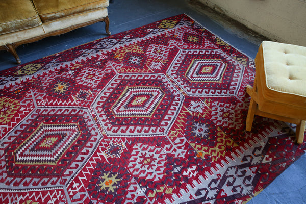 red, oushak rug, vintage rug, vintage kilim, flat weave, portland rug store