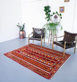 orange, red, olive green, kilim, kilim rug, vintage rug, portland rug store, flat weave