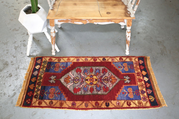 Old Mini Turkish Rug 21inx46in