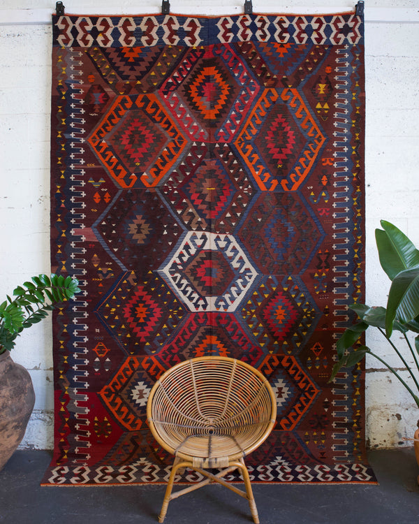 Turkish rug, vintage rug, flat weave, kilim rug, large area rug, square rug, Wild Shaman, Portland, Oregon, rug store, rug shop, local shop,  bright colors, area rug, red rug, bold color