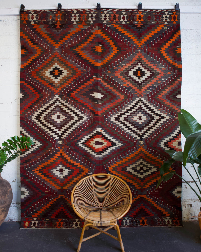 Turkish rug, vintage rug, flat weave, kilim rug, large area rug, square rug, Wild Shaman, Portland, Oregon, rug store, rug shop, local shop,  bright colors, area rug, red rug, bold color