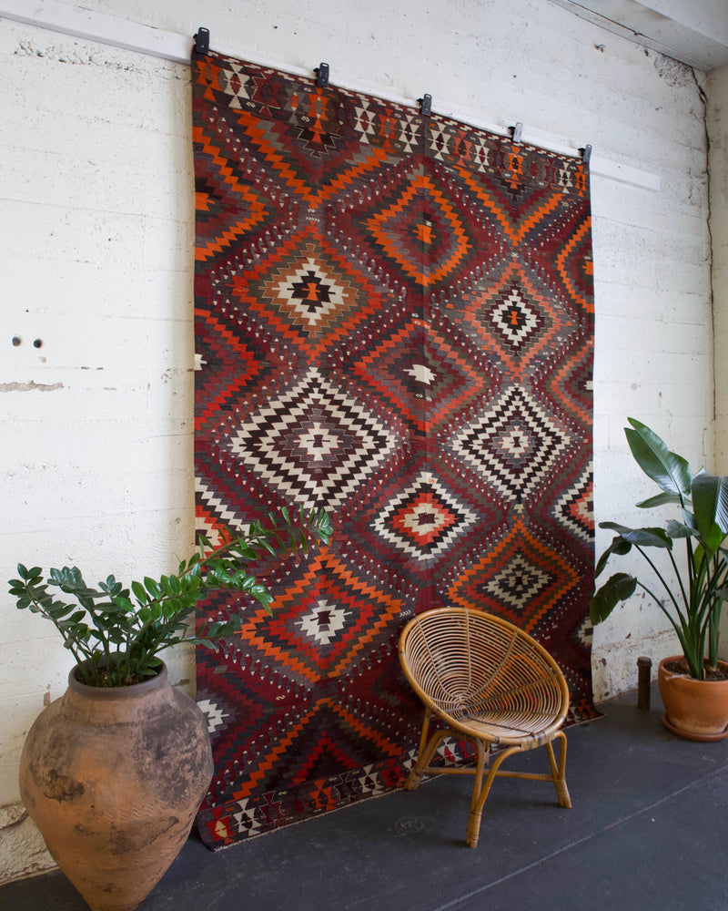 Turkish rug, vintage rug, flat weave, kilim rug, large area rug, square rug, Wild Shaman, Portland, Oregon, rug store, rug shop, local shop,  bright colors, area rug, red rug, bold color