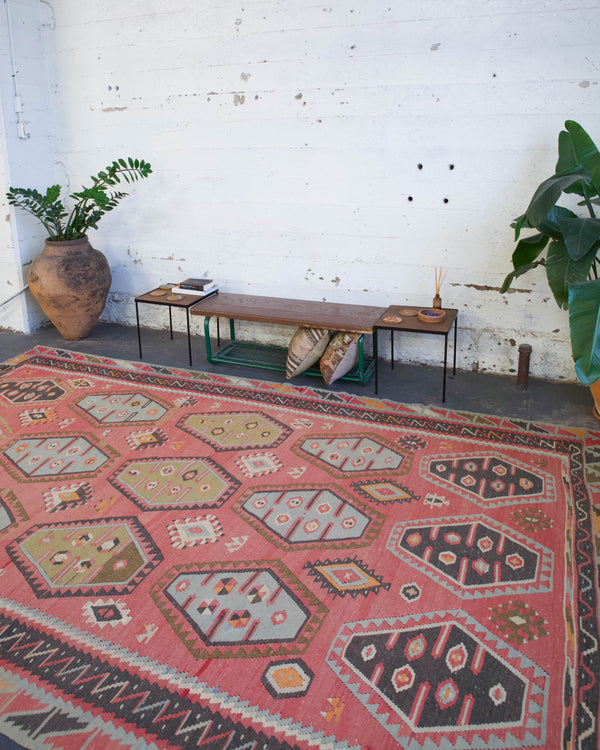 old rug, antique rug, earthy colors, faded colors, Turkish rug, vintage rug, flat weave, kilim rug, large area rug, square rug, Wild Shaman, Portland, Oregon, rug store, rug shop, local shop