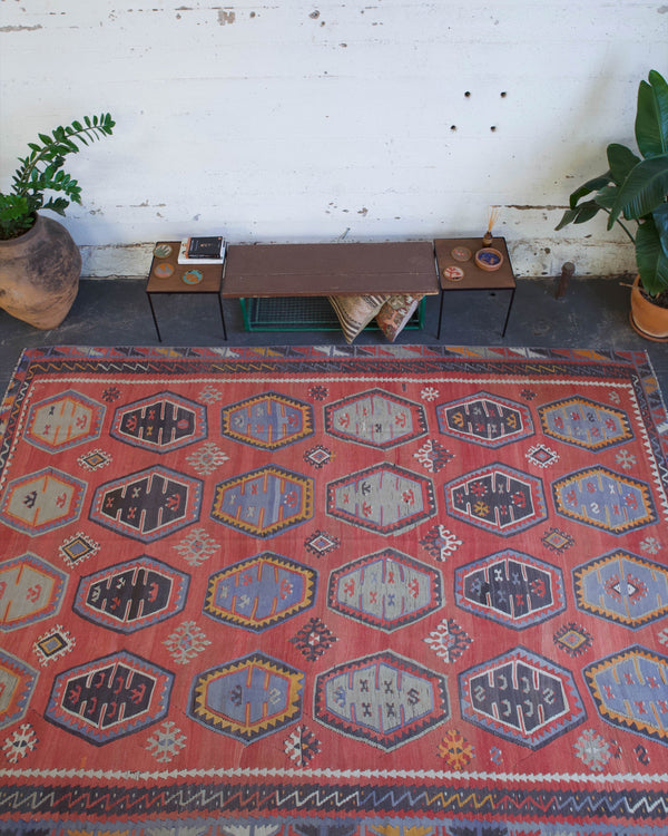 old rug, antique rug, earthy colors, faded colors, Turkish rug, vintage rug, flat weave, kilim rug, large area rug, square rug, Wild Shaman, Portland, Oregon, rug store, rug shop, local shop