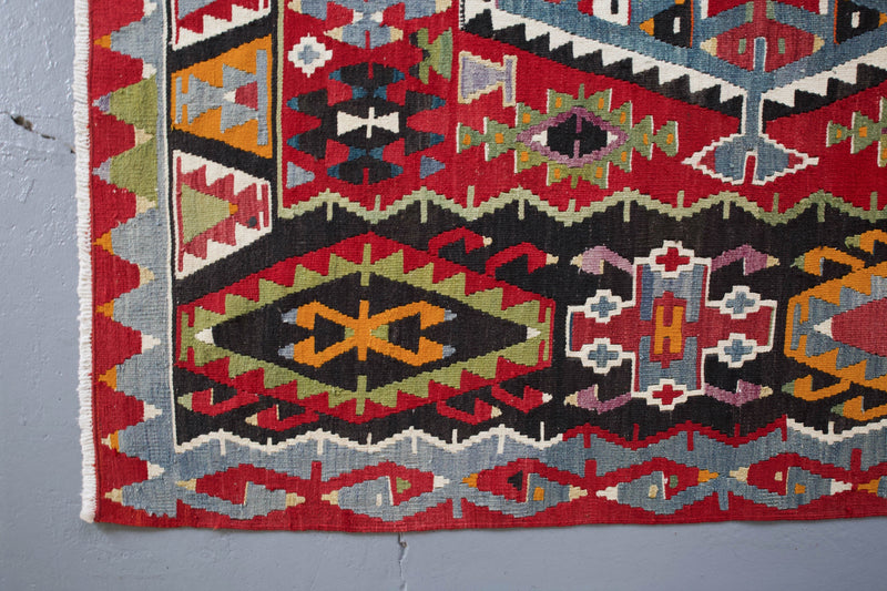 Turkish rug, vintage rug, flat weave, kilim rug, large area rug, square rug, Wild Shaman, Portland, Oregon, rug store, rug shop, local shop,  bright colors, area rug, red rug, bold color