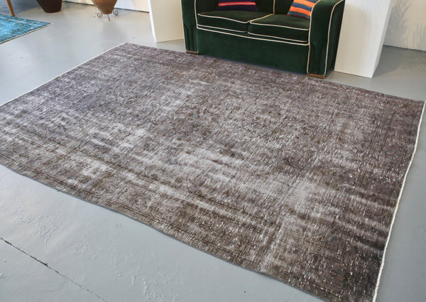 Vintage Overdyed Isparta Rug in Dark Gray 6.2ftx9.2ft