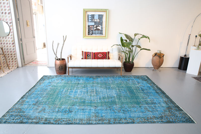 Vintage Overdyed Isparta Rug in Blue 6.8ftx10ft