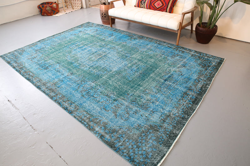 Vintage Overdyed Isparta Rug in Blue 6.8ftx10ft