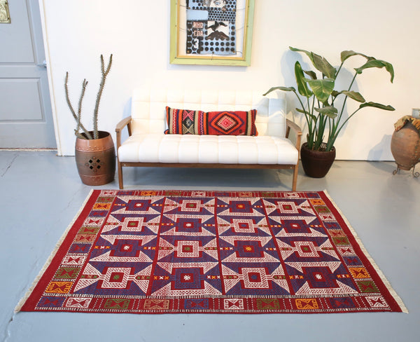 Vintage Bergama Kozak Cicim Kilim 4.9ftx6.7ft