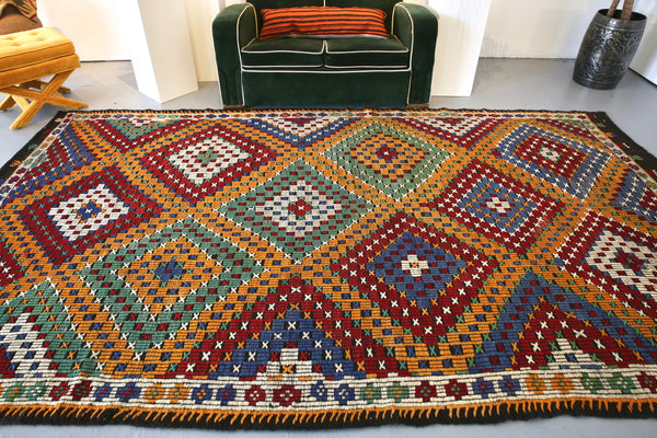 Vintage Anatolian Cicim Kilim 6.9ftx11ft