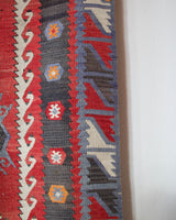 Vintage kilim rug in room decor setting, kilim, Turkish rug, vintage rug, portland, rug shop, bright colors, wild shaman, bold color, Portland, Oregon, rug store, rug shop, local shop, antique rug