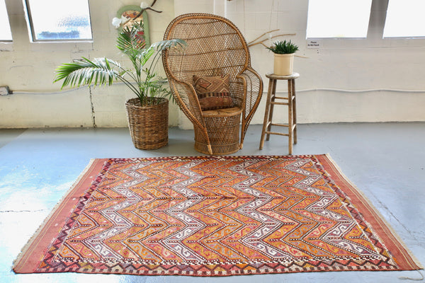 Old Mersin Mut Cicim Kilim 5.4ftx7.8ft