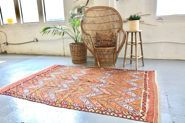 Old Mersin Mut Cicim Kilim 5.4ftx7.8ft