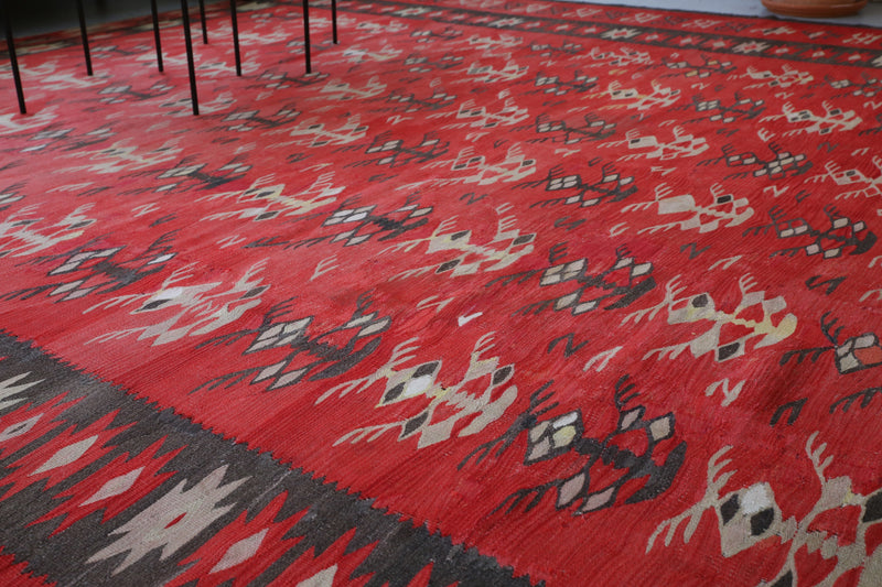 red, balkan kilim, pilot kilim, kilim rug, large area rug, antique rug, turkish rug, flat weave rug, portland rug shop, wild shaman