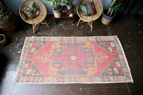 Vintage Faded Anatolian Rug 4.2ftx9ft