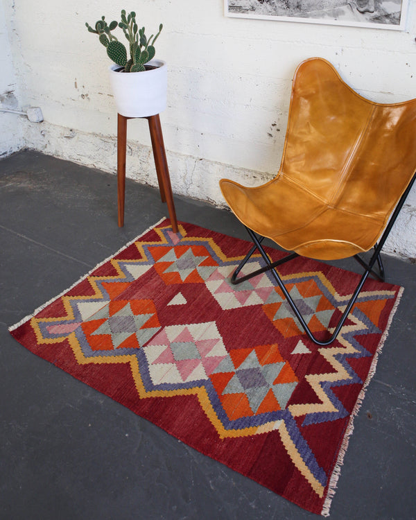 Turkish rug, vintage rug, flat weave, kilim rug, large area rug, square rug, Wild Shaman, Portland, Oregon, rug store, rug shop, local shop,  bright colors, area rug, red rug, bold color