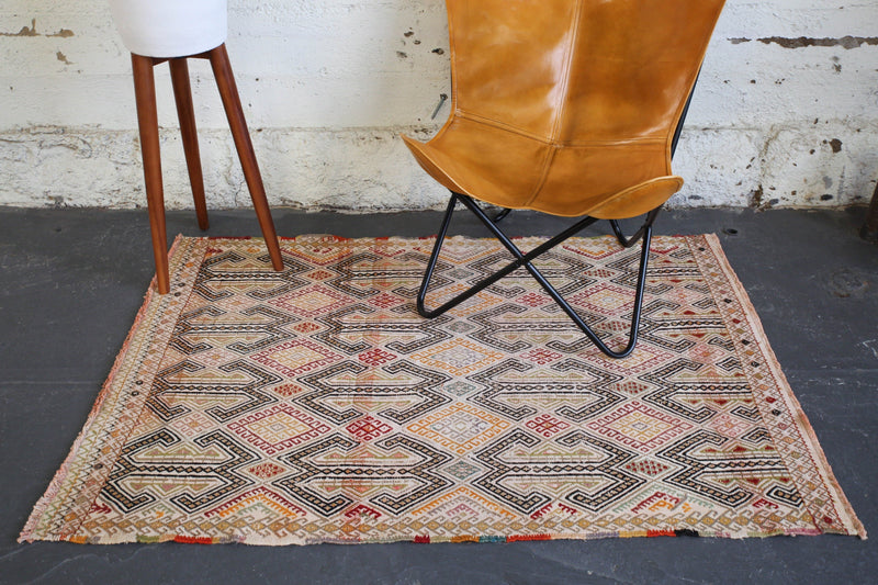 old rug, antique rug, earthy colors, faded colors, Turkish rug, vintage rug, flat weave, kilim rug, large area rug, square rug, Wild Shaman, Portland, Oregon, rug store, rug shop, local shop