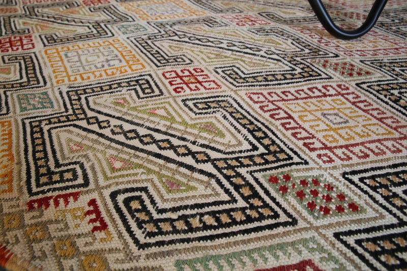 old rug, antique rug, earthy colors, faded colors, Turkish rug, vintage rug, flat weave, kilim rug, large area rug, square rug, Wild Shaman, Portland, Oregon, rug store, rug shop, local shop